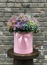 Цветочная композиция из Гипсофила и Розы в шляпной коробке в Печорах