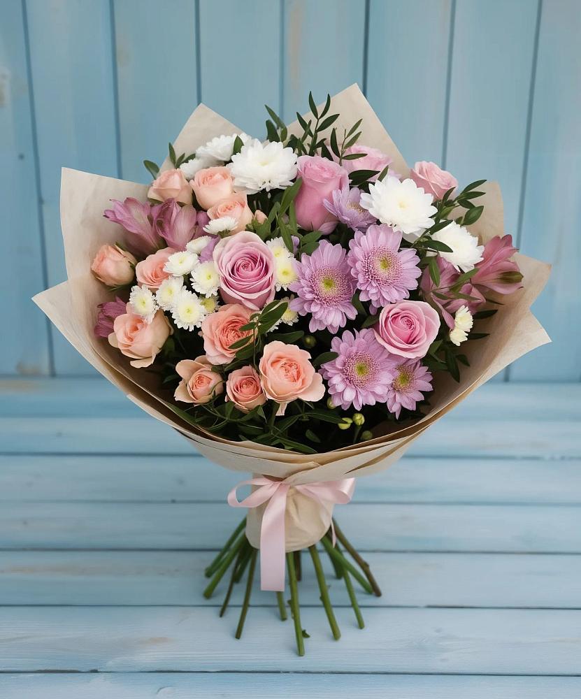 Букет цветов из: Хризантемы, Розы и Альстромерии в Печорах