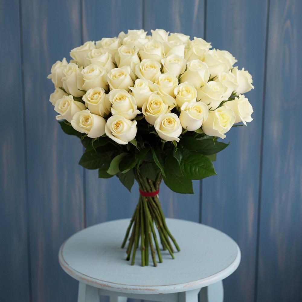 Букет 51 Белая роза Эдлесс Лав в Печорах