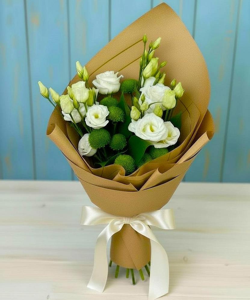 Букет цветов из: Хризантемы и Лизиантусы в Печорах