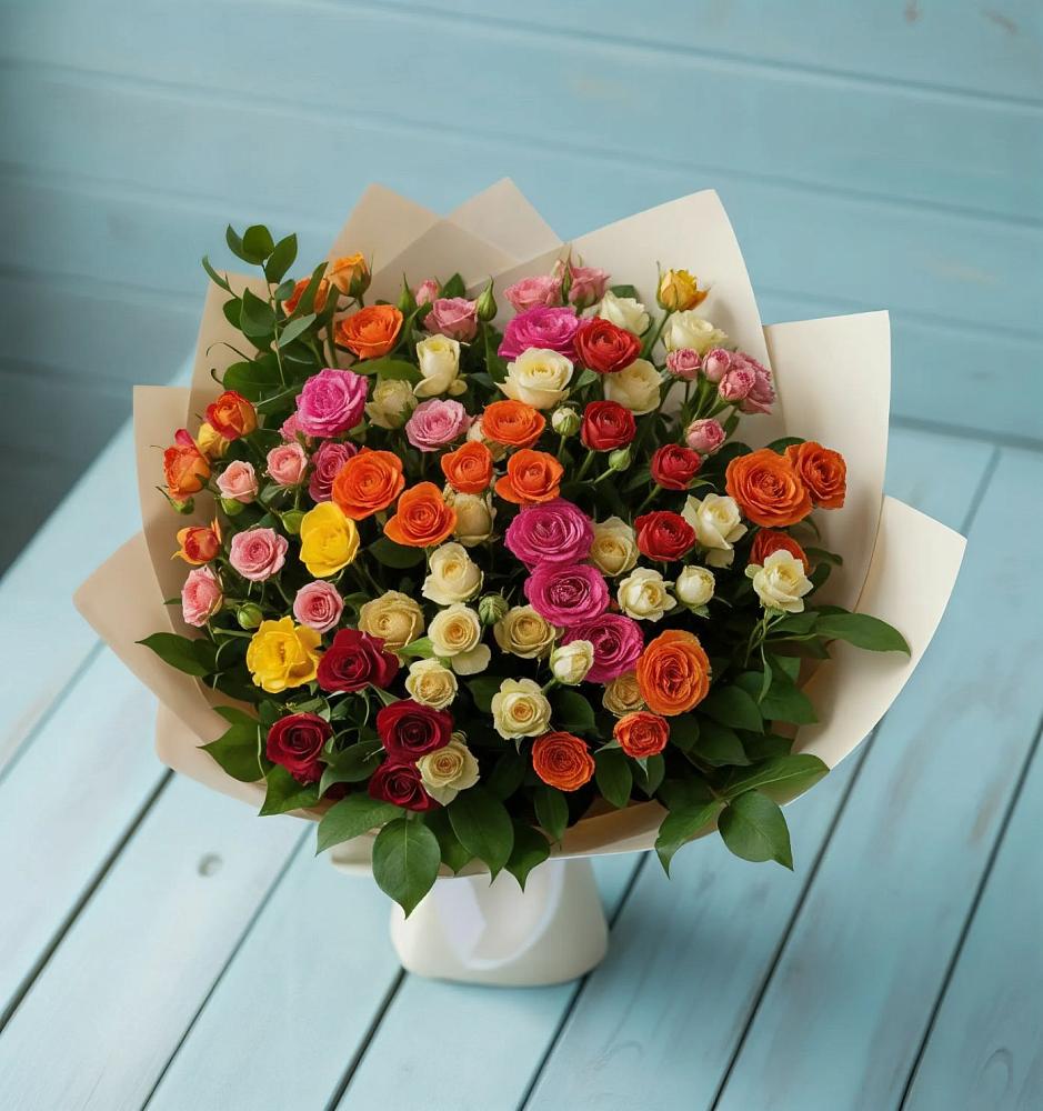 Букет Микс из разноцветных кустовых роз в Печорах