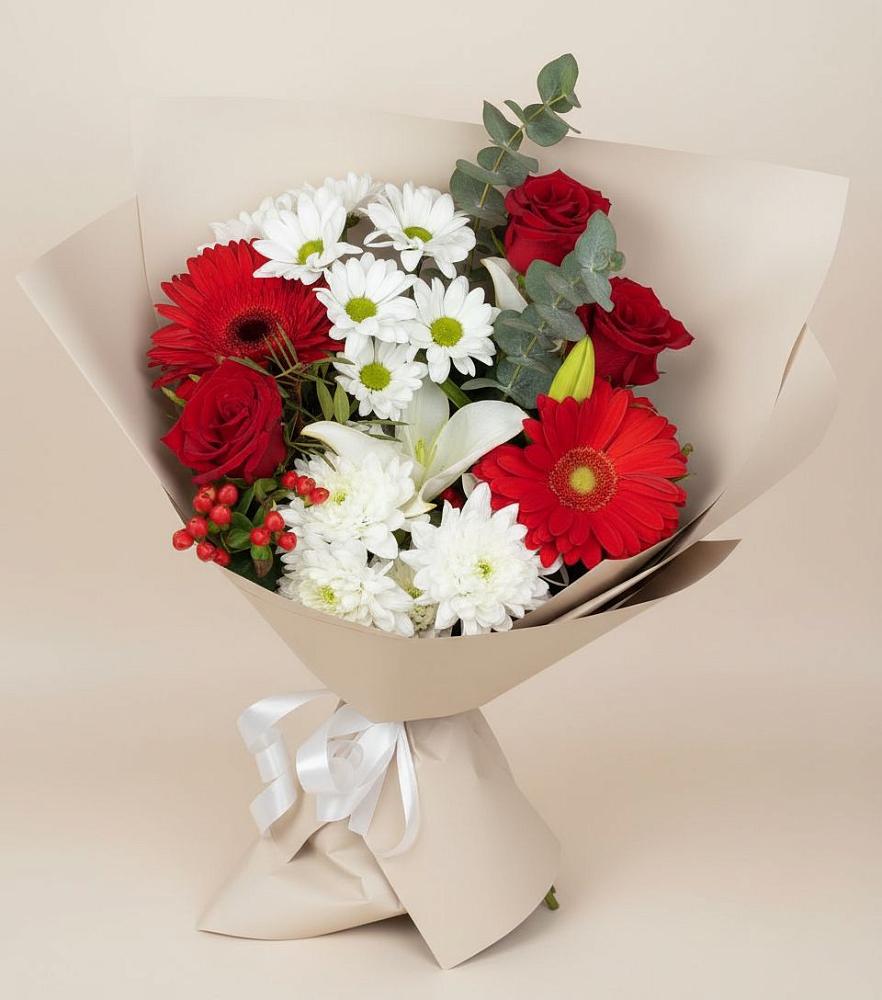 Букет цветов из: Розы, Хризантемы, Герберы и Лилии в Печорах