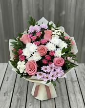 Букет цветов из:  Альстромерии, Гвоздики, Розы и Хризантемы в Печорах
