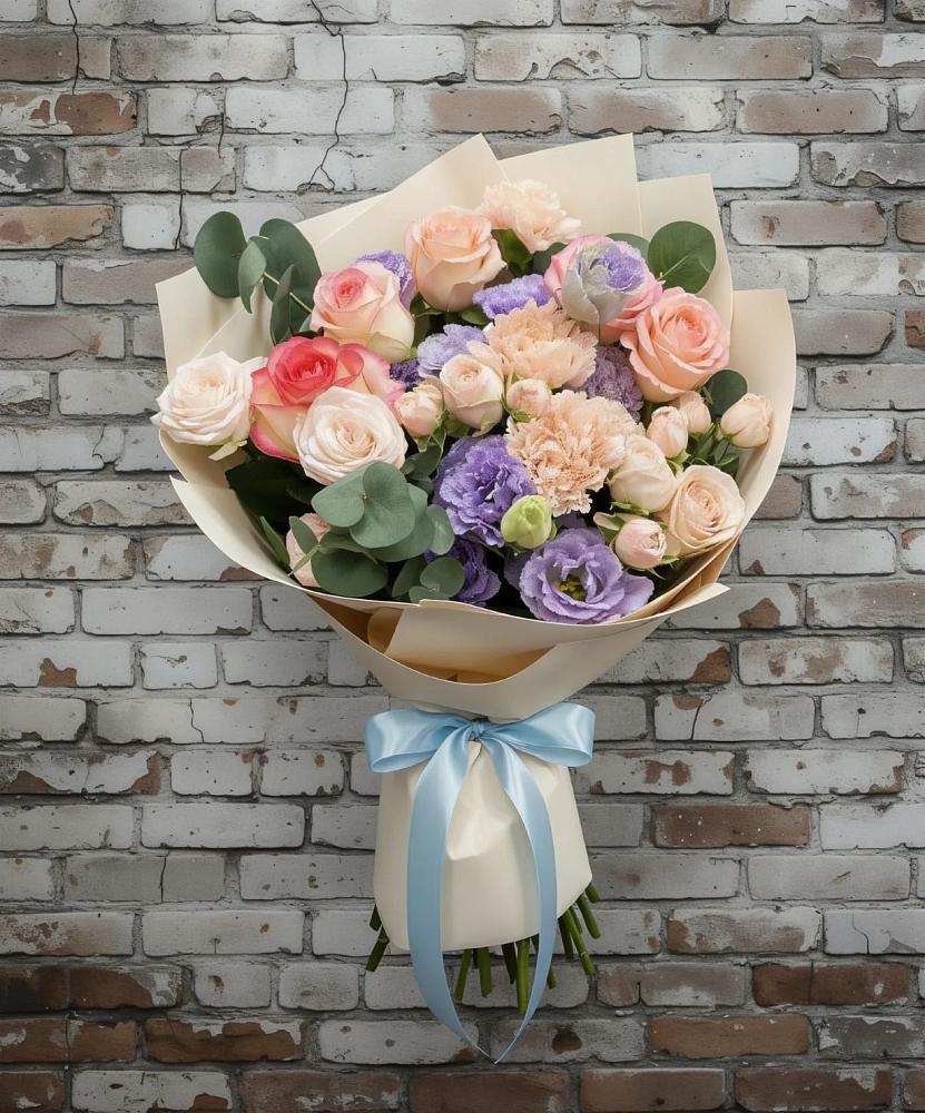 Букет цветов из: Розы, Лизиантусы и Гвоздики в Печорах