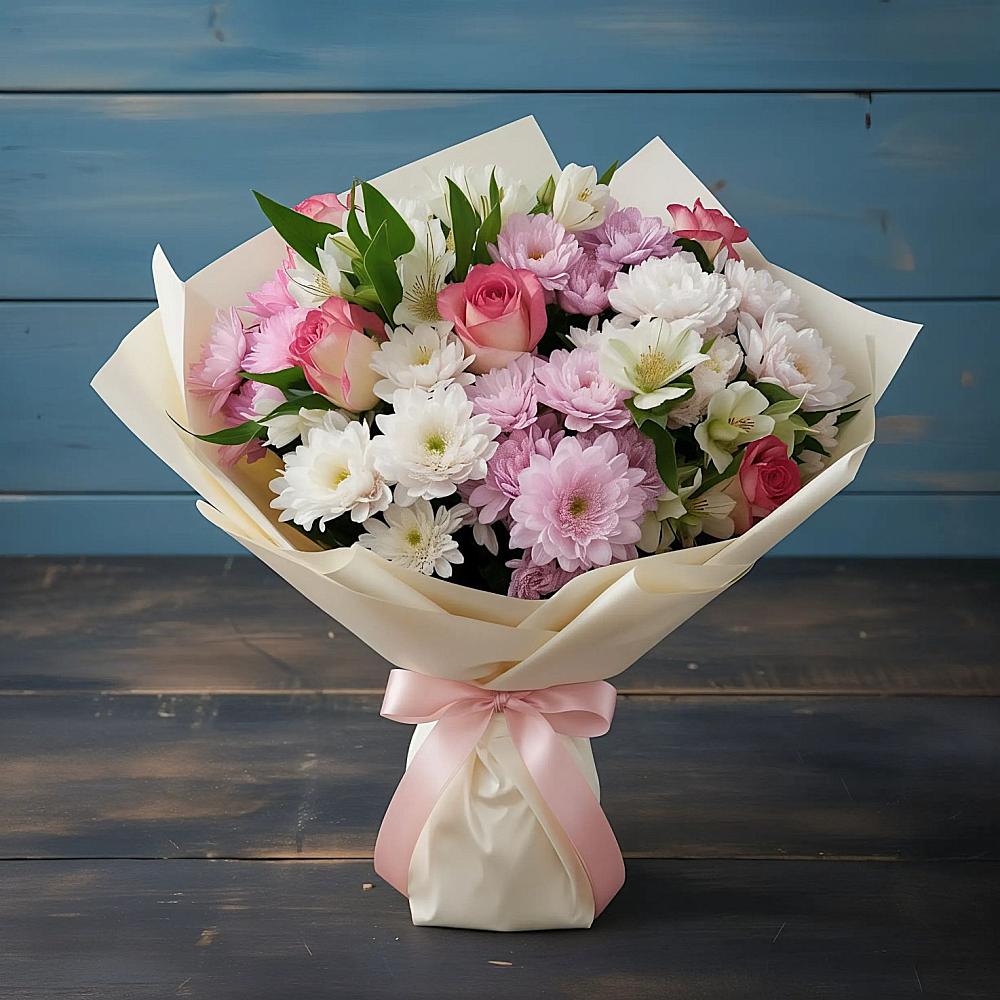 Букет цветов из: Хризантемы, Альстромерии и Розы в Печорах